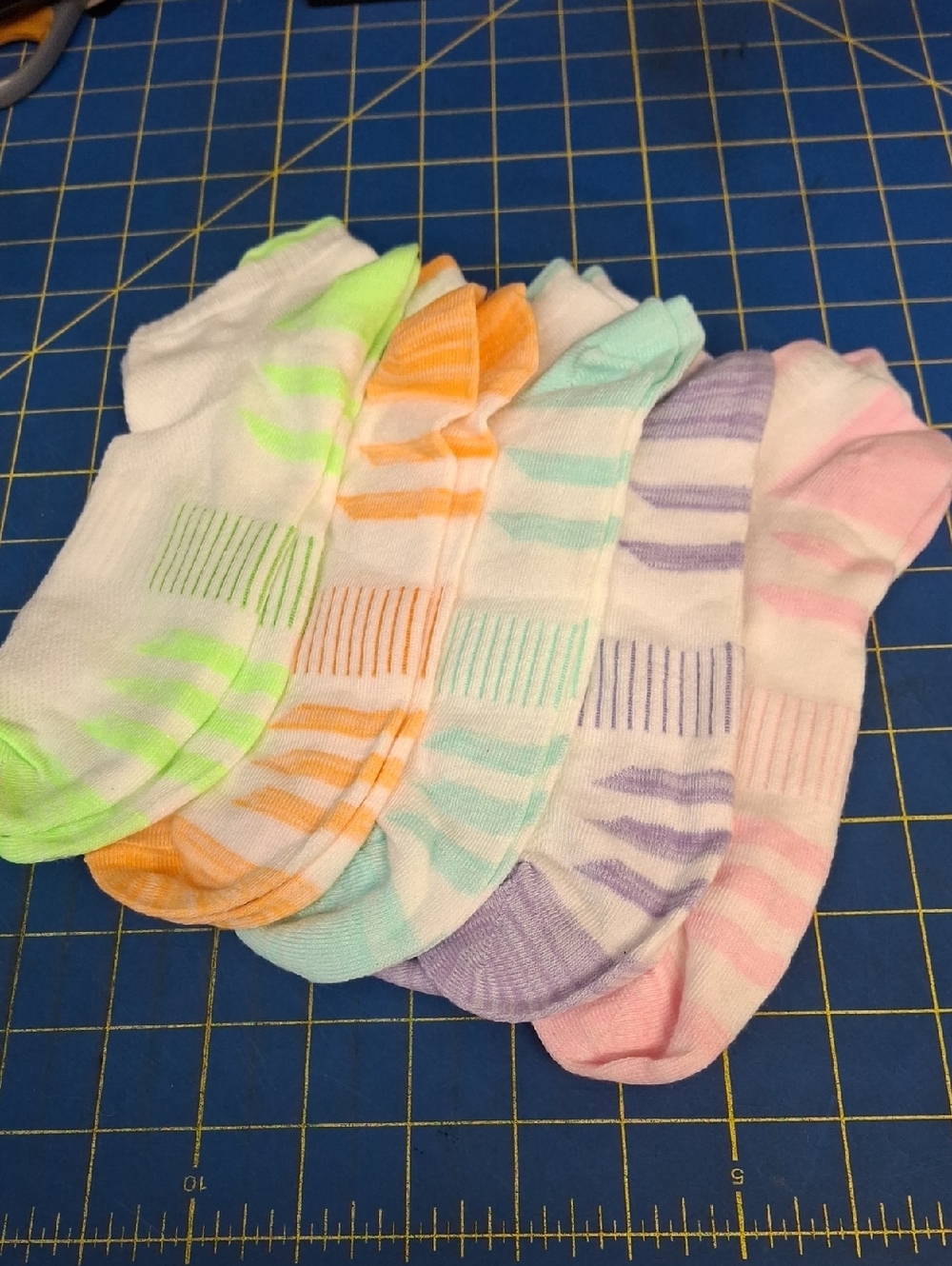 Pastel Striped Ankle Socks  Neon Green Orange Mint, Lavender Pink (5 Pack) New